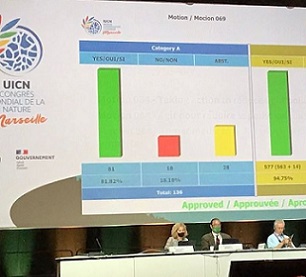 The results of the vote on motion 69 at the IUCN World Conservation Congress. Image courtesy of Deep Sea Conservation Coalition.