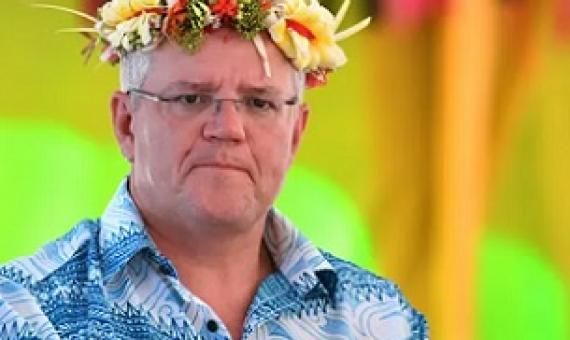 Australia’s prime minister Scott Morrison arrives for last year’s Pacific Islands Forum in Tuvalu. Regional leaders are urging him to do more to counter the climate crisis. Photograph: Mick Tsikas/AAP