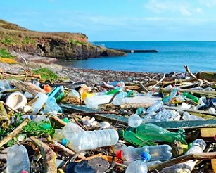 Plastic bottles and other garbage washed up on a beach in the county of Cork, Ireland. Photograph: Education Images/Getty Images