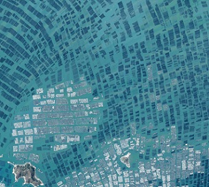 Aerial photo of aquaculture in Luoyuan Bay, China. Credit: Created by Overview, source imagery by Maxar Technologies