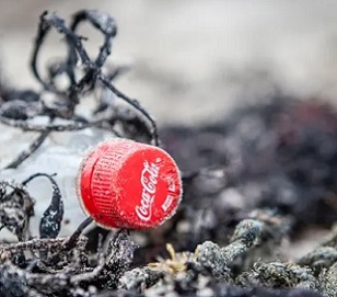 Coca-Cola bottle on a beach in Mull, Scotland. The company has come under fire for saying it would not abandon single-use plastics. Photograph: Will Rose/Greenpeace