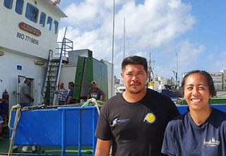 Junior Tapoki, from National Environment Service, and Rima Browne, an officer at the Seabed Minerals Authority.