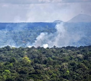 Smoke from a fire in the Amazon rainforest in Oiapoque, Amapa state. Photograph: Nelson Almeida/AFP/Getty Images