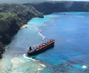 MV Solomon Trader grounded in East Rennell, Solomon Islands, 2019. Credit - Australian High Commission