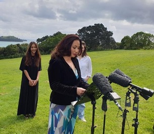 Green Party co-leader Marama Davidson announces the party's policy at Bastion Point. Photo: RNZ / Charlie Dreaver