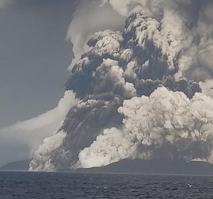 The uninhabited volcanic island of Hunga Tonga-Hunga Ha'apai erupted on Saturday. Photo: Tonga Geological Services