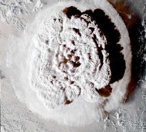 Hunga Tonga-Hunga Haʻapai eruption as seen from the GOES satellite. Credit: NASA/ NOAA