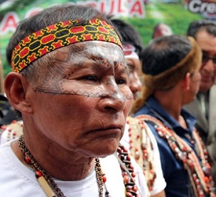 Indigenous leaders in Ecuador demanding an end to new oil and mining concessions on their lands. Photo by Kimberly Brown, Mongabay 2017
