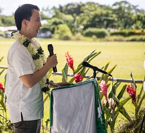 U.S Embassy Charge d'Affaires, Jonathan Yoo delivering a speech during the Moataa Mangrove Project Launch. (Photo: Anetone Sagaga)