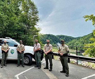 Rock Island State Park Rangers under COVID19 restrictions, Tennessee USA. Credit - Holly Ingram