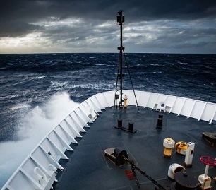 NOAA Ship 'Okeanos Explorer' beats its way into heavy seas. (Image courtesy: NOAA Ocean Exploration)