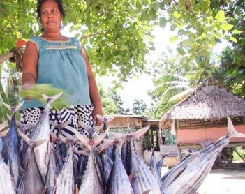 A woman sells skipjack tuna. Women are commonly engaged in selling fish locally. Photo: SPC.
