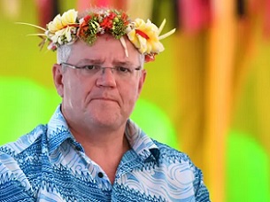Australia’s prime minister Scott Morrison arrives for last year’s Pacific Islands Forum in Tuvalu. Regional leaders are urging him to do more to counter the climate crisis. Photograph: Mick Tsikas/AAP