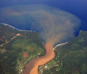 A sediment plume enters the marine environment. Credit Simon Albert.