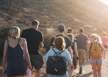 tourists hiking in a national park