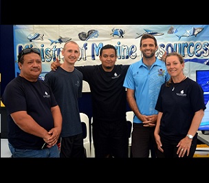 The team from the Ministry of Marine Resources at their information booth. Credit - Alana Musselle, www.cookislandsnews.com
