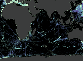 An image depicting the latest bathymetric mapping of the world’s ocean sea floor. The coloured areas show mapped areas, while the black sections show areas that remain unmapped. (Credit: The Nippon Foundation-GEBCO Seabed 2030 Project)
