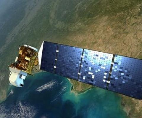 An artist’s rendering of Landsat 8. Credit: NASA/Goddard Space Flight Center Conceptual Image Lab