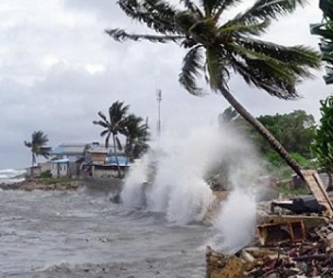 More than 200 people fled their homes in Majuro, the capital city of the Marshall Islands, during a tropical storm in 2019. Credit - Hilary Hosia AFP/Getty Images 