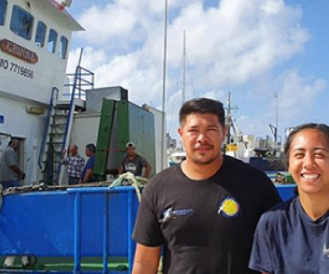 Junior Tapoki, from National Environment Service, and Rima Browne, an officer at the Seabed Minerals Authority.