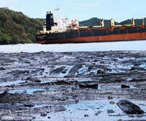 More than 300 tonnes of heavy fuel oil leaked into the waters of Kangava Bay in February last year.(Solomon Star: Carlos Aruafu)