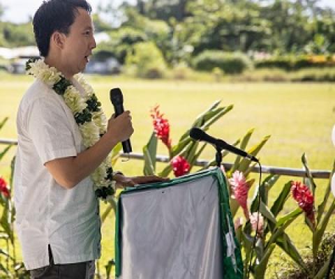 U.S Embassy Charge d'Affaires, Jonathan Yoo delivering a speech during the Moataa Mangrove Project Launch. (Photo: Anetone Sagaga)