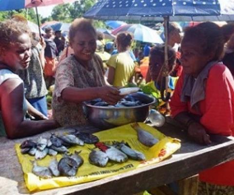 Women selling fish at Takwa market in Malaita, Solomon Islands. Credit - Jan van der Ploeg