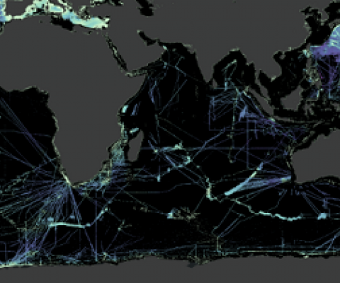 An image depicting the latest bathymetric mapping of the world’s ocean sea floor. The coloured areas show mapped areas, while the black sections show areas that remain unmapped. (Credit: The Nippon Foundation-GEBCO Seabed 2030 Project)