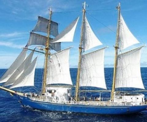 Sail training ship Miraie crossing the western North Pacific Ocean in January 2020. © Toshihiko Tanaka