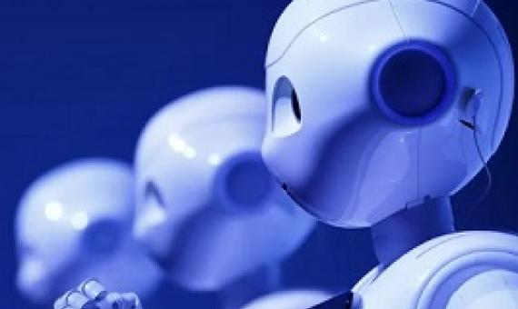  A row of Pepper robots developed by SoftBank Group Corp. The humanoid robots can be programmed to do many things – often replacing or augmenting human jobs. Photograph: Bloomberg via Getty Images