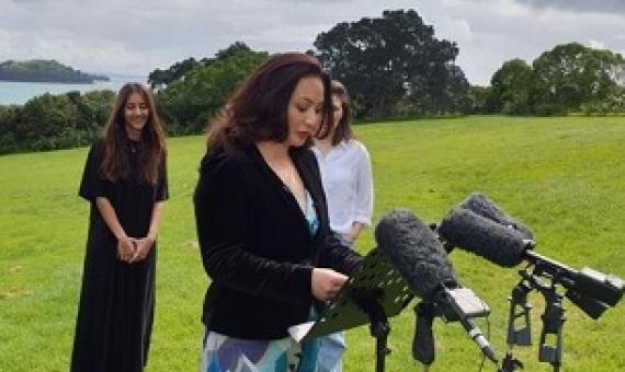 Green Party co-leader Marama Davidson announces the party's policy at Bastion Point. Photo: RNZ / Charlie Dreaver