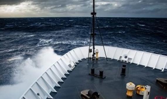 NOAA Ship 'Okeanos Explorer' beats its way into heavy seas. (Image courtesy: NOAA Ocean Exploration)