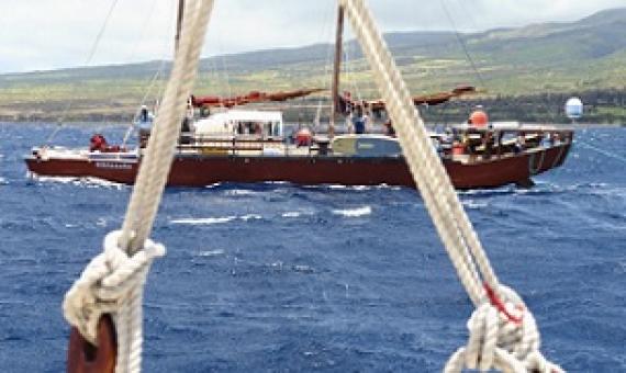 Training sail through the Pailolo Channel. File photo (May 2021) courtesy: Polynesian Voyaging Society.