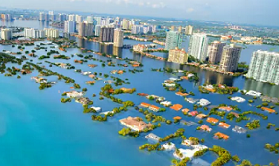 A potential scenario of future sea level rise in South Beach, Miami, Florida, with a global temperature rise of 2C. Photograph: Nickolay Lamm/Courtesy Climate Central