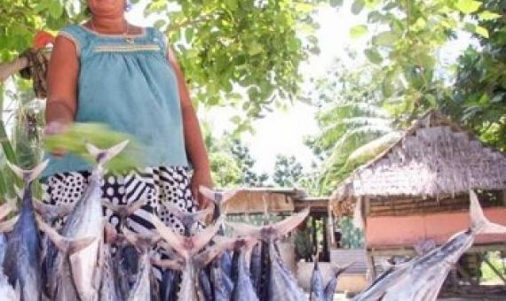 A woman sells skipjack tuna. Women are commonly engaged in selling fish locally. Photo: SPC.