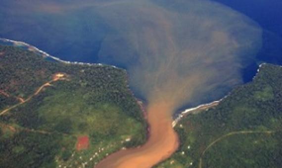A sediment plume enters the marine environment. Credit Simon Albert.