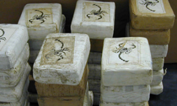 Packs of cocaine seized as they were being smuggled into the US. Image: US Federal DEA, CC BY-SA 2.0 via Wikimedia Commons