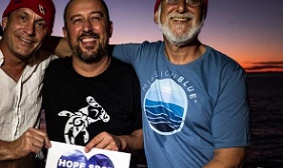he Cocos-Galapagos Swimway was nominated as a Hope Spot by Turtle Island Restoration Network Executive Director Todd Steiner (right), pictured on a Cocos Island research expedition with Dr. Alex Hearn, founder of MigraMar (center) and Joakim Odelberg.