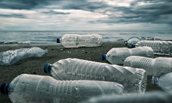 plastic bottles on a beach. credit - iStock