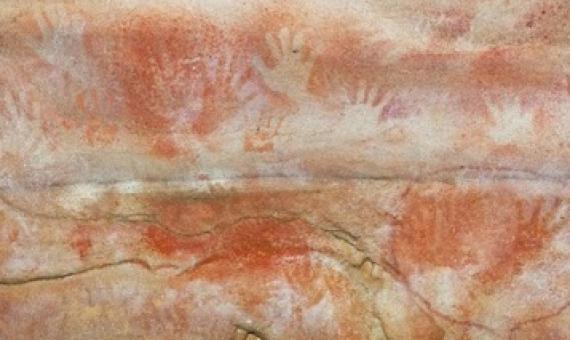 Researchers worry soot may have damaged rock art in the Blue Mountains, similar to these stencils in Red Hands Cave.Credit: Marc Anderson/Alamy