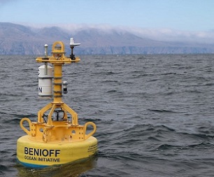 The buoy for acoustic monitoring of whales near the Santa Barbara Channel shipping lanes that provides data to the Whale Safe system. Image courtesy of Benioff Ocean Initiative.