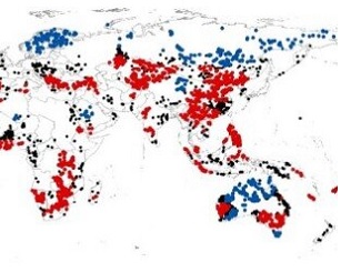 Mining hotspots identified by the researchers on world map. Credit: University of Queensland